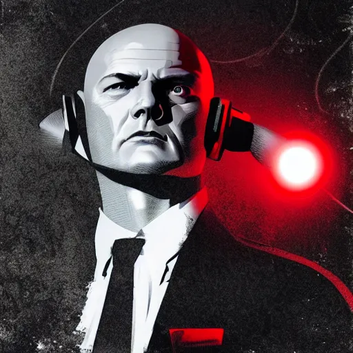 Image similar to a portrait of agent 4 7 laying down listening to music in front of large stereo speakers, black background, red rim light, highly detailed, smooth, sharp focus, art by maciej kuciara