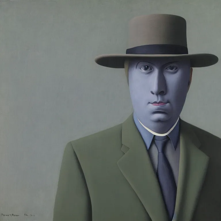 Image similar to portrait of a ghost in a suit, by rene magritte, detailed painting, hd, hq, high resolution, high detail, 4 k, 8 k