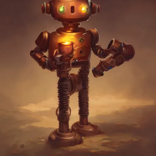 Prompt: anthropomorphic robot [ thing ], wielding a torch, tiny, small, short, jumpsuit, cute and adorable, pretty, beautiful, dnd character art portrait, matte fantasy painting, deviantart artstation, by jason felix by steve argyle by tyler jacobson by peter mohrbacher, cinema