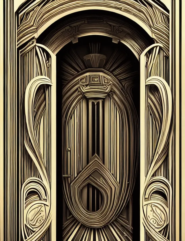 Image similar to hyperrealistic ornate - fantastic double door in art deco style by jordan grimer, darek zabroski