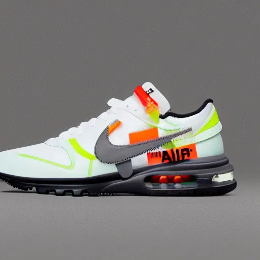 Image similar to retro futuristic OFf-white x Nike air max sneakers by syd mead