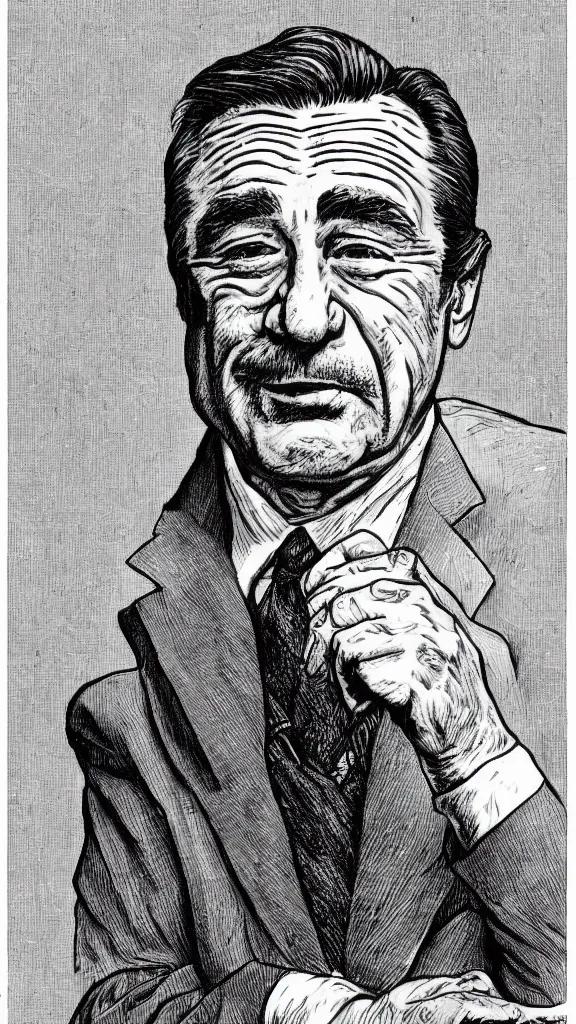 Image similar to a portrait of Robert Deniro drawn by Robert Crumb