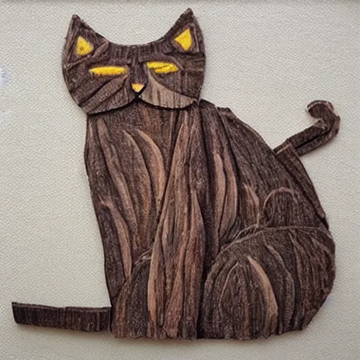 Prompt: a cat made of bark