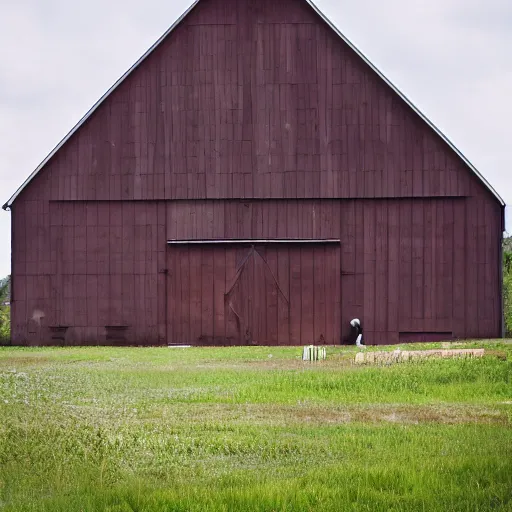 Prompt: modern wooden barn with party outside, photography