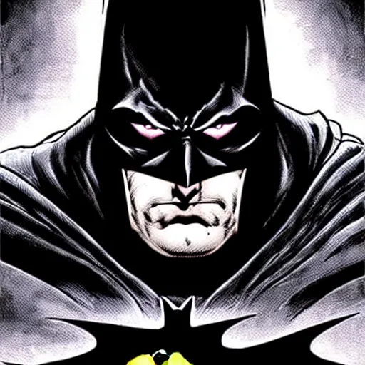 Image similar to the batman appearing out of the shadows, artwork by jim lee, frightening, fear, scary, intimidating, digital art