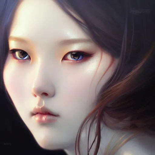 Image similar to Portrait of female korean idol, D&D, blue eyes, face, fantasy, intricate, elegant, highly detailed, digital painting, artstation, concept art, smooth, sharp focus, illustration, art by artgerm and greg rutkowski and alphonse mucha