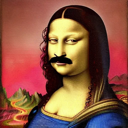 Image similar to a portrait of super - mario!!!!!! painting by da vinci ( ( ( ( mona lisa ) ) ) )