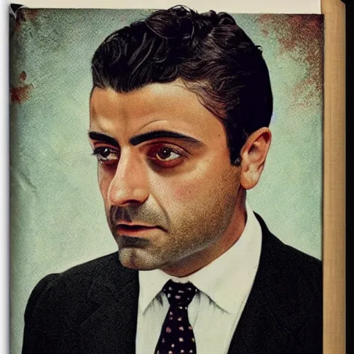 Image similar to “Oscar Isaac portrait, color vintage magazine illustration 1950”