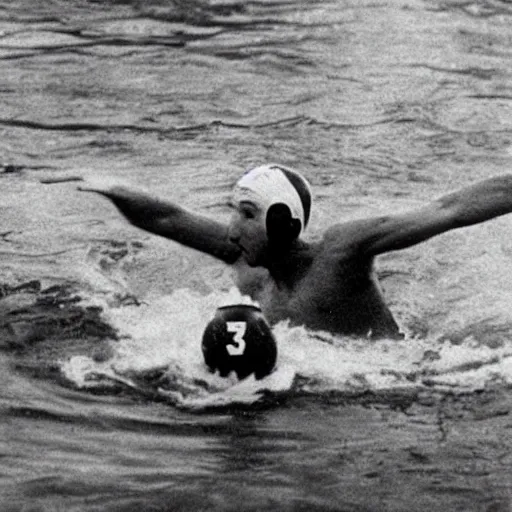 Prompt: vintage photograph of Cthulhu playing water polo