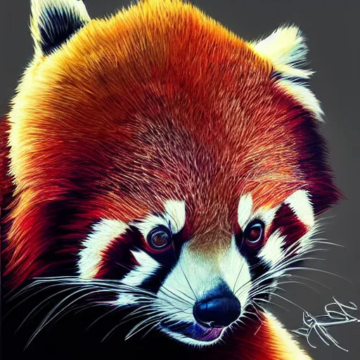 Prompt: Geometric red panda, sun in the background, intricate, elegant, highly detailed, digital painting, artstation, concept art, smooth, sharp focus, illustration, art by artgerm