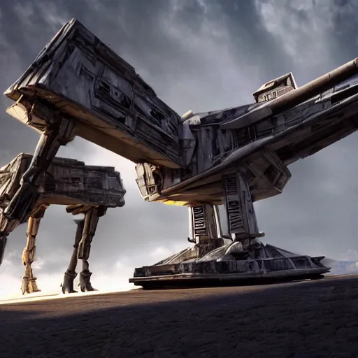 Prompt: a hyperrealistic octane render of a star wars at - at by salvador dali, unreal engine, 8 k, dramatic lighting, volumetric lighting, hyper detailed, photorealistic