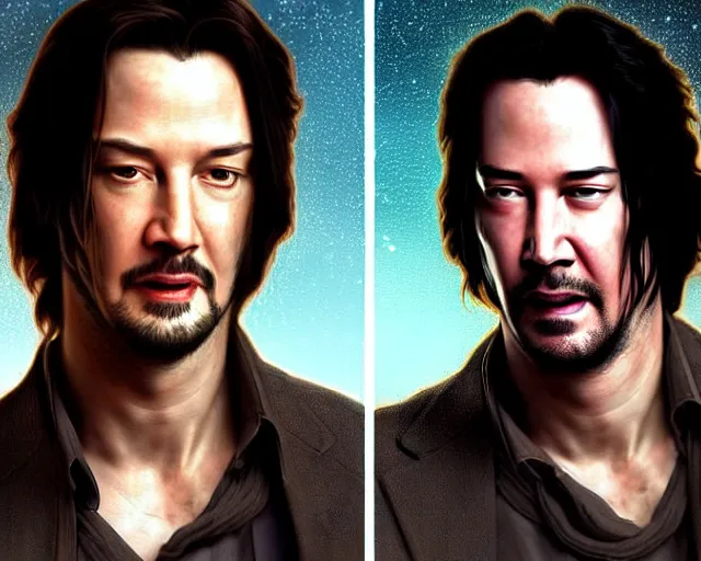 Prompt: hdr portrait photography mirror of brendan fraser and keanu reeves, coherent portraits, mmorpg fantasy, intricate, elegant, highly detailed, egyptian, digital painting, trending on artstation, hdr photo, smooth, sharp focus, illustration, art by artgerm and greg rutkowski and alphonse mucha