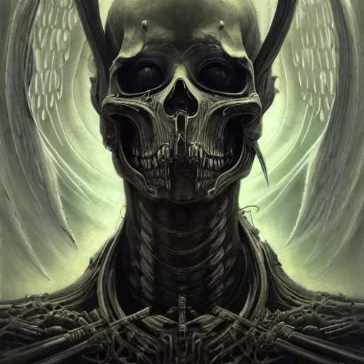 Prompt: a portrait of the angel of death, sci-fi concept art by giger and beksinski and szukalski and wlop and pete mohrbacher, digital art, highly detailed, intricate, horror, sharp focus, Trending on Artstation HQ, deviantart, unreal engine 5, 4K UHD image