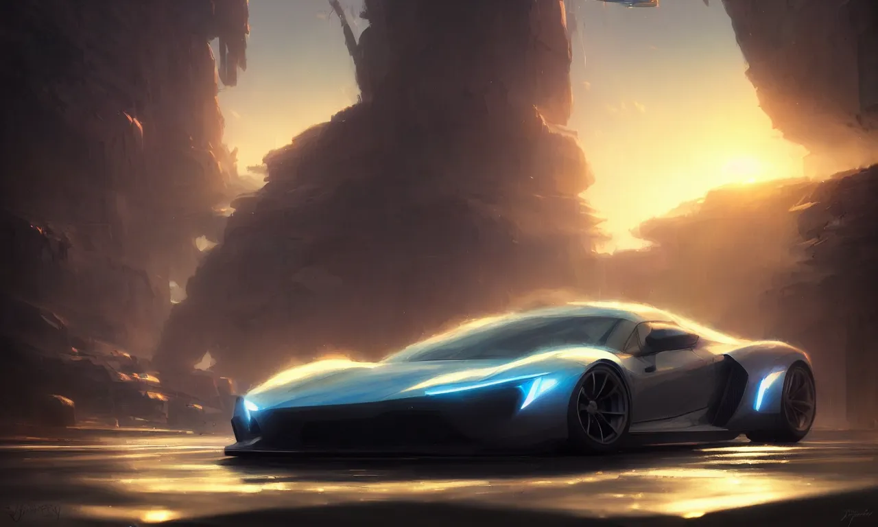 Image similar to Super car, concept art, low angle, high detail, warm lighting, volumetric, godrays, vivid, beautiful, trending on artstation, by Jordan grimmer, art greg rutkowski