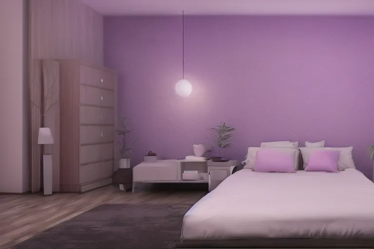 Prompt: Bedroom with a vaporware aesthetic, artistic Render, 4k