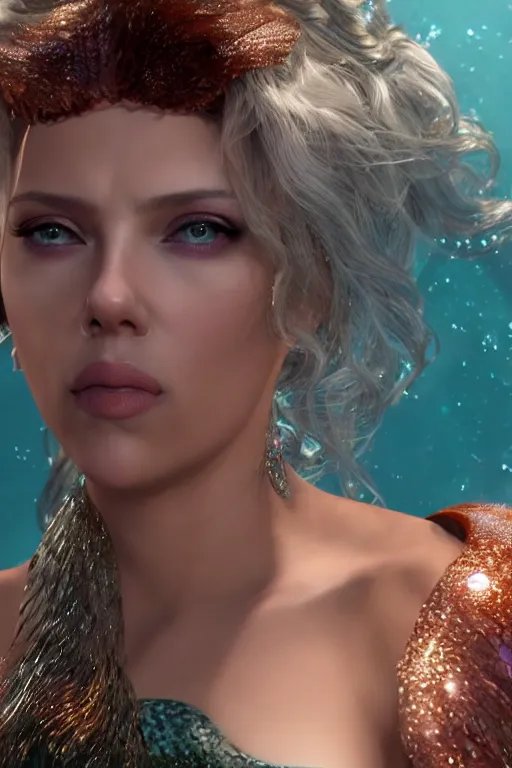 Image similar to scarlett johansson in a mermaid outfit fantasy, highly detailed face, 8 k