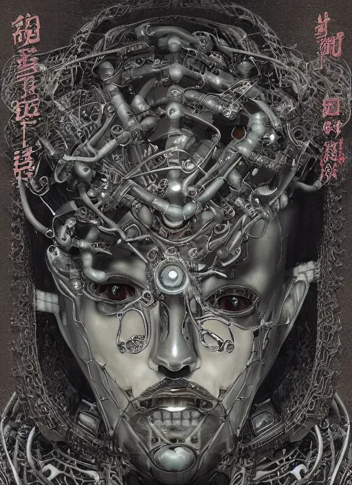 Image similar to portrait of a seductive cybernetic biopunk yakuza, imari, modern fine art, fractal, in the style of ghosts in the machine, intricate ornaments, elegant, highly detailed, digital photography, subsurface scattering, by mc escher and greg rutkowski,