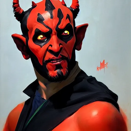 Prompt: greg manchess portrait painting of darth maul as overwatch character, medium shot, asymmetrical, profile picture, organic painting, sunny day, matte painting, bold shapes, hard edges, street art, trending on artstation, by huang guangjian and gil elvgren and sachin teng