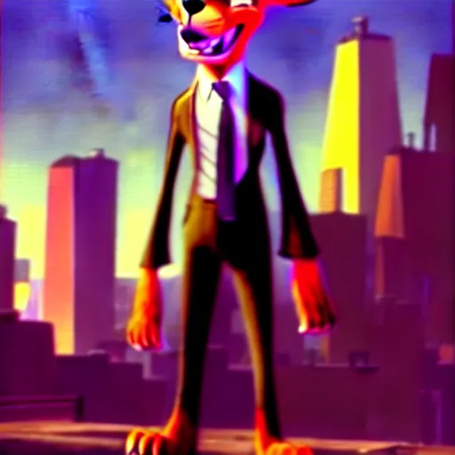 Image similar to concept art of nick wilde as max payne in max payne 3 set in gritty neo - noir zootopia, favela level