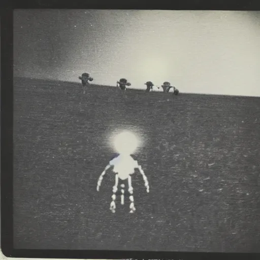 Image similar to polaroid photograph of aliens visiting earth, 1 9 5 0