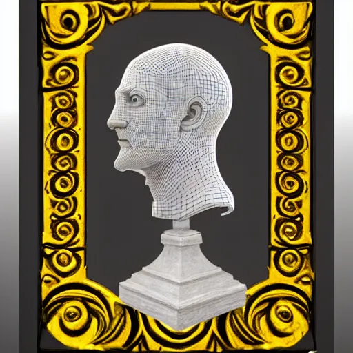 Image similar to 3 d renaissance statue head with a neon ring around it, neon art highly detailed