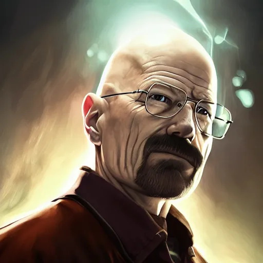 Image similar to portrait of walter white as an alchemist making potions, alchemy, league of legends amazing splashscreen artwork, dungeons and dragons, splash art, natural light, elegant, photorealistic facial features, intricate, fantasy, detailed face, atmospheric lighting, anamorphic lens flare, cinematic lighting, league of legends splash art, hd wallpaper, ultra high details by greg rutkowski