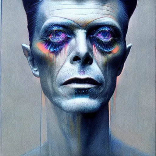 Image similar to portrait of david bowie, intricate, neon lighting, highly detailed, digital photography, concept art, art by beksinski