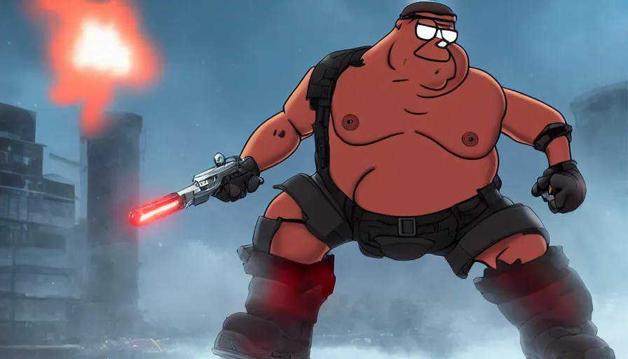 Prompt: peter griffin as terminator with glowing red eyes, highly detailed portrait, unreal engine