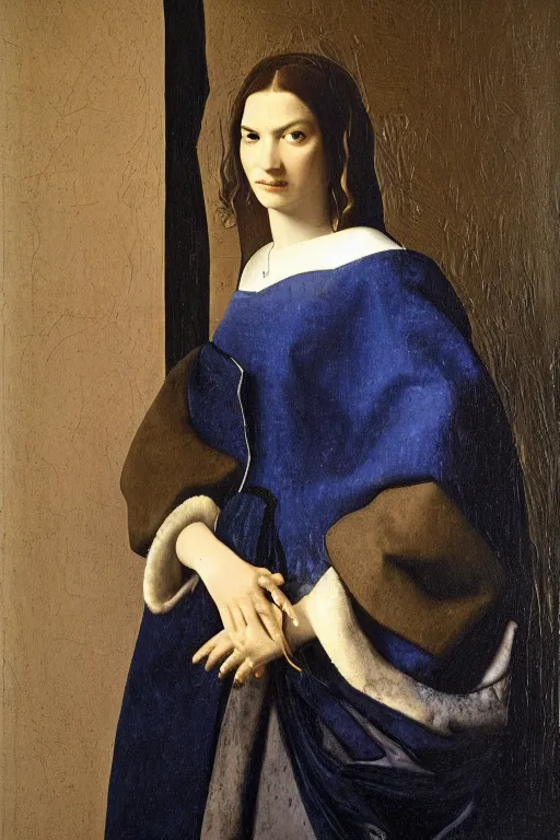 Image similar to portrait en buste of rachel weisz by johannes vermeer, baroque, delft, intricate, highly detailed, royal gallery, oil painting