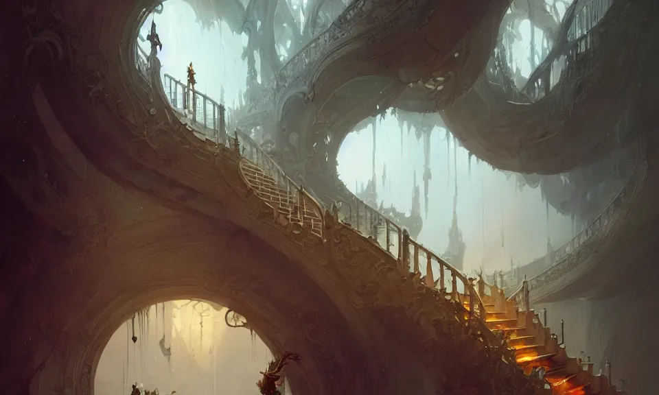 Image similar to the magnificent staircase to heaven, art by greg rutkowski and peter mohrbacher, featured in artstation, octane render, cinematic, elegant, intricate, highly detailed, fantasy, concept art, sharp focus, illustration, 8 k