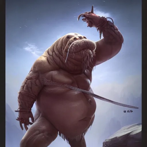 Image similar to DND humanoid walrus, made by Stanley Artgerm Lau, WLOP, Rossdraws, ArtStation, CGSociety, concept art, cgsociety, octane render, trending on artstation, artstationHD, artstationHQ, unreal engine, 4k, 8k,