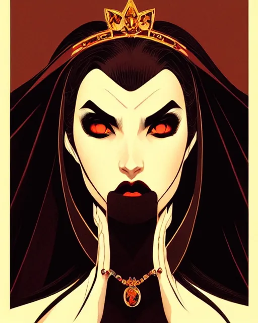 Prompt: beautiful vampire princess with tiara, symmetrical face, evil, portrait, cinematic, dramatic, powerful, super detailed and intricate, by koson ohara, by darwyn cooke, by greg rutkowski, by satoshi kon
