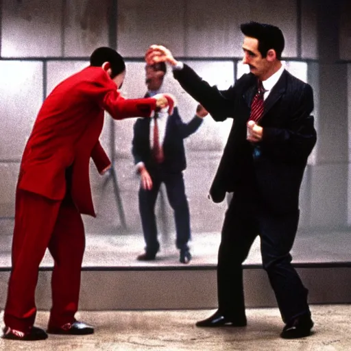 Image similar to Mr Bean and Pee Wee Herman in Fight Club, movie still