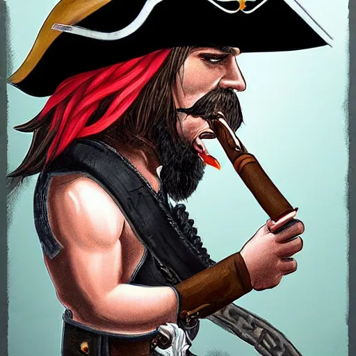 Prompt: pirate lighting his cigar with black dragon instead of lighter, digital art, trending on artstation