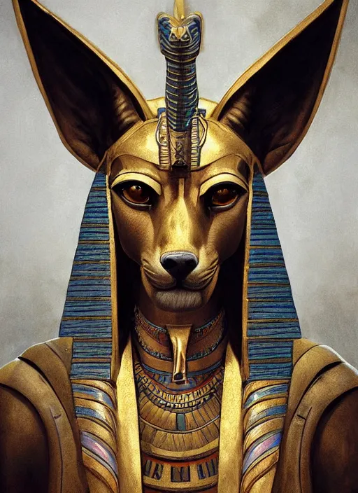 Image similar to digital _ painting _ of _ anubis egyptian god _ by _ filipe _ pagliuso _ and _ justin _ gerard _ symmetric _ fantasy _ highly _ detailed _ realistic _ intricate _ port