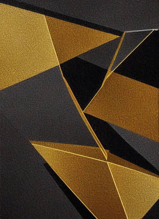 Prompt: symmetrical, award - winning painting, abstract, gold and silver shapes, rectangles, geometry, elegant, luxurious, beautiful, pitch black background