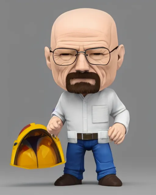 Image similar to full body 3d render of Walter White as a funko pop, studio lighting, white background, blender, trending on artstation, 8k, highly detailed