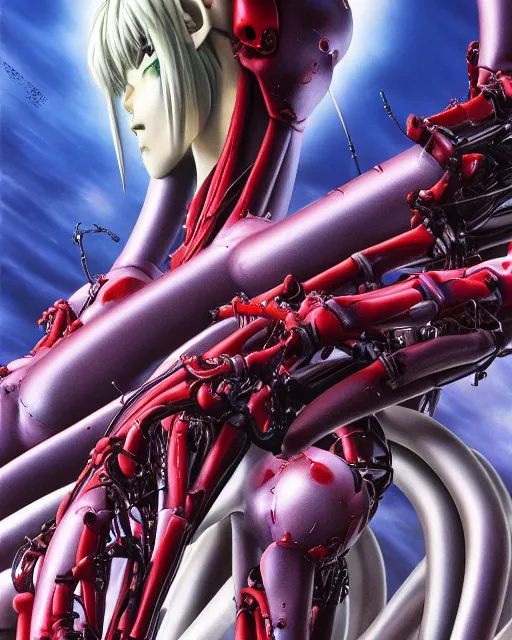 Image similar to neon genesis evangelion by yoshitaka amano, by hr giger, biomechanical, 4 k, hyper detailed, hyperrealism, anime, neo tokyo 3, third impact, deviantart, artstation