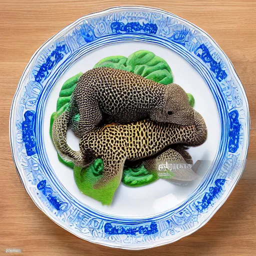 Image similar to unknown aquative animals, highly detailed render, displayed on a dinner plate, 8K HD, food photography