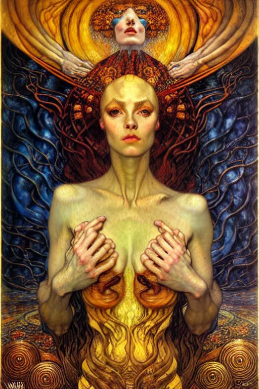 Image similar to Divine Chaos Engine by Karol Bak, Jean Delville, William Blake, Gustav Klimt, and Vincent Van Gogh, symbolist, visionary