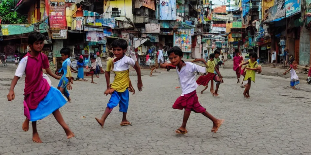 Image similar to sri lankan kids playing in colombo sri lanka city, drawn by hayao miyazaki