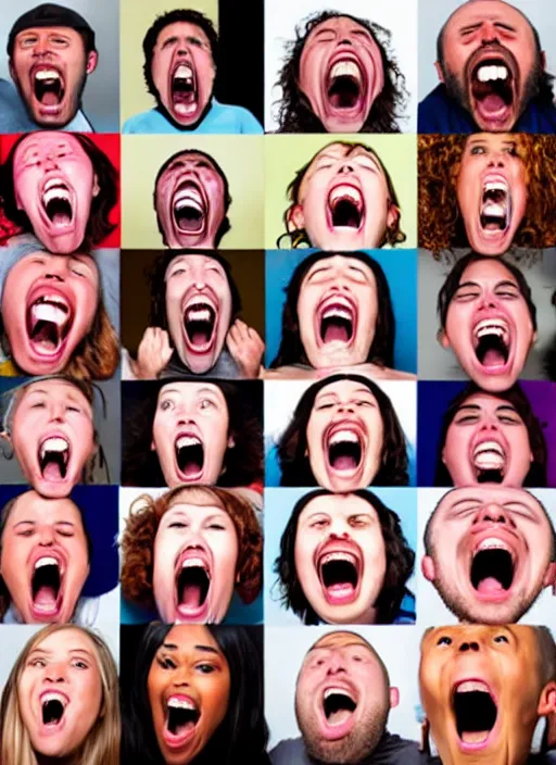 Image similar to photograph of the screaming faces of people who do not exist yet, large mouth, gaping maw