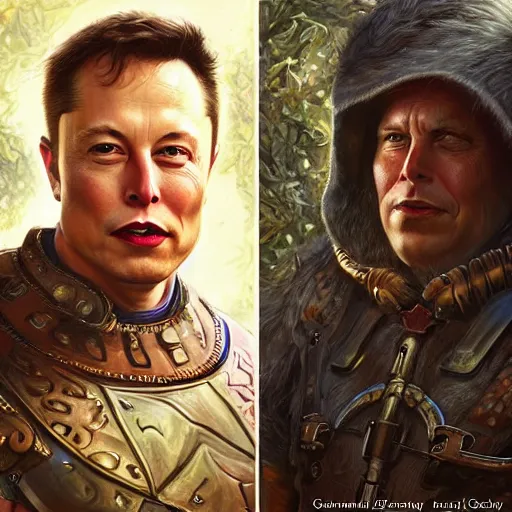 Prompt: Elon Musk as a fantasy D&D character, portrait art by Donato Giancola and James Gurney, digital art, trending on artstation