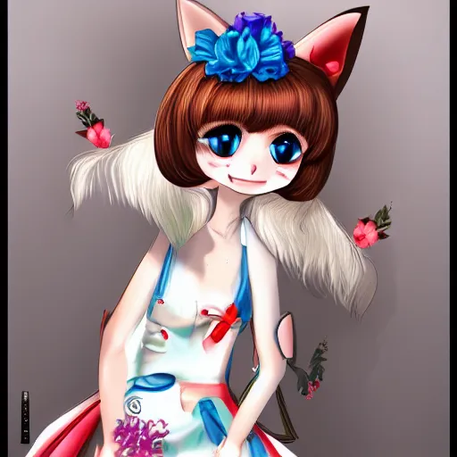 Image similar to graphic, hyperreal, portraiture illustration of a anthropomorphic beautiful ragdoll cat in different japanese cartoon cosplay clothes, smiling, digital painting