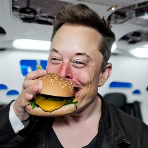 Prompt: elon musk eating burger in space, hd photo