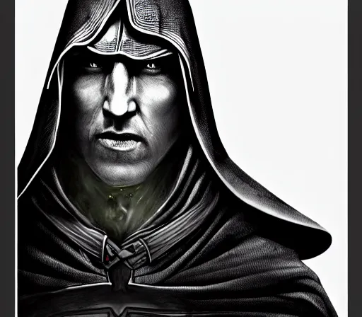 Image similar to ww 1 sith sorcerer, hooded cloaked sith lord, full head shot, covet death, full character concept art, highly detailed matte painting intricately beautiful, intricately detailed by dom qwek by darren bartley