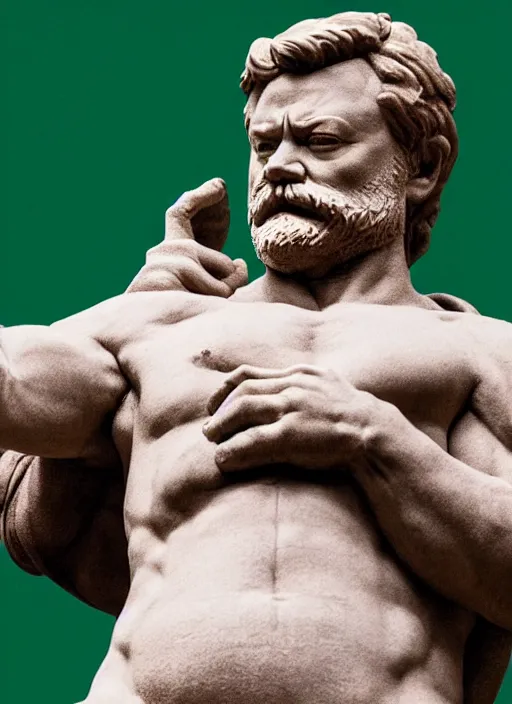 Image similar to Michelangelo's statue of Ron Swanson, highly detailed, 8k