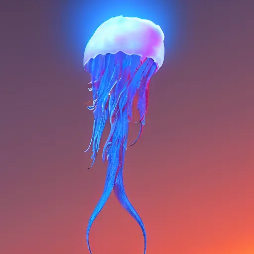 Prompt: side view a group of halitrephes maasai jellyfish growing form tree branch, robot, sunset, c 4 d, 8 k cleaning future, highly quality penetrating feeling bright light, cg, cyberpunk