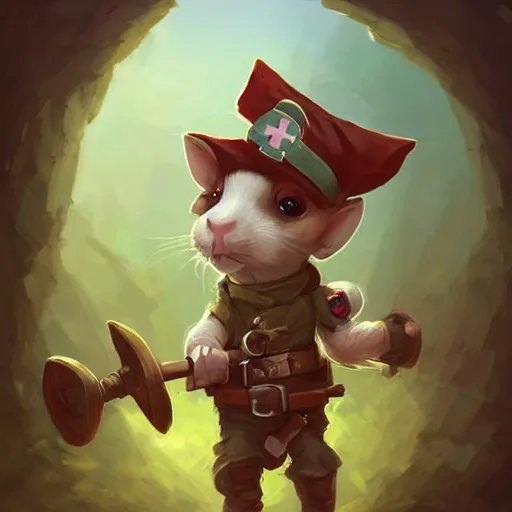 Image similar to cute little anthropomorphic Guinea Pig Field Medic, tiny, small, short, Modern Field medic with red cross, cute and adorable, pretty, beautiful, DnD character art portrait, matte fantasy painting, DeviantArt Artstation, by Jason Felix by Steve Argyle by Tyler Jacobson by Peter Mohrbacher, cinema