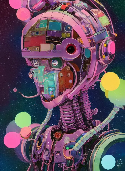 Image similar to a kawaii gouache painting, by yoshitaka amano, by Victo Ngai, by shaun tan, by good smile company, detailed anime 3D render of an attractive male modular mechanical android, portrait, cgsociety, by Peter Mohrbacher, by Lisa Frank, futuristic setting, gel lighting neon glow